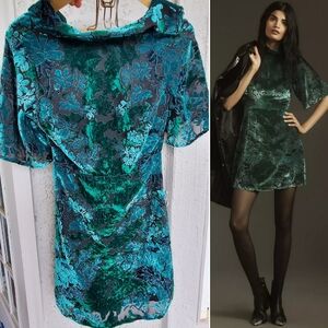 By Anthropologie Beautiful Short-Sleeve Vibrant Mock-Neck Velvet Burnout Dress 2